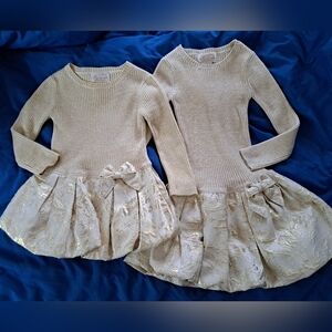 2 Elegant Cream Kids Dress with Gold Accents